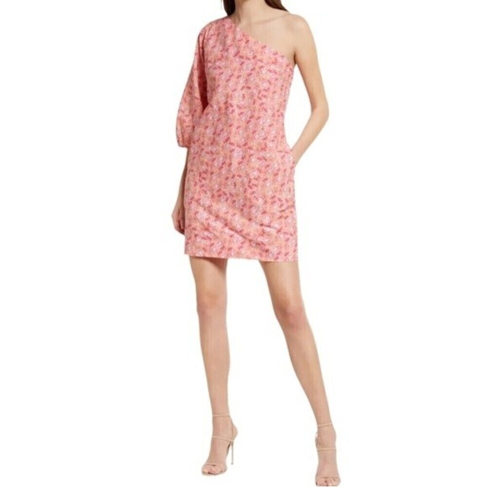 Something Navy Mini Floral One-Shoulder Linen & Cotton Dress Size M